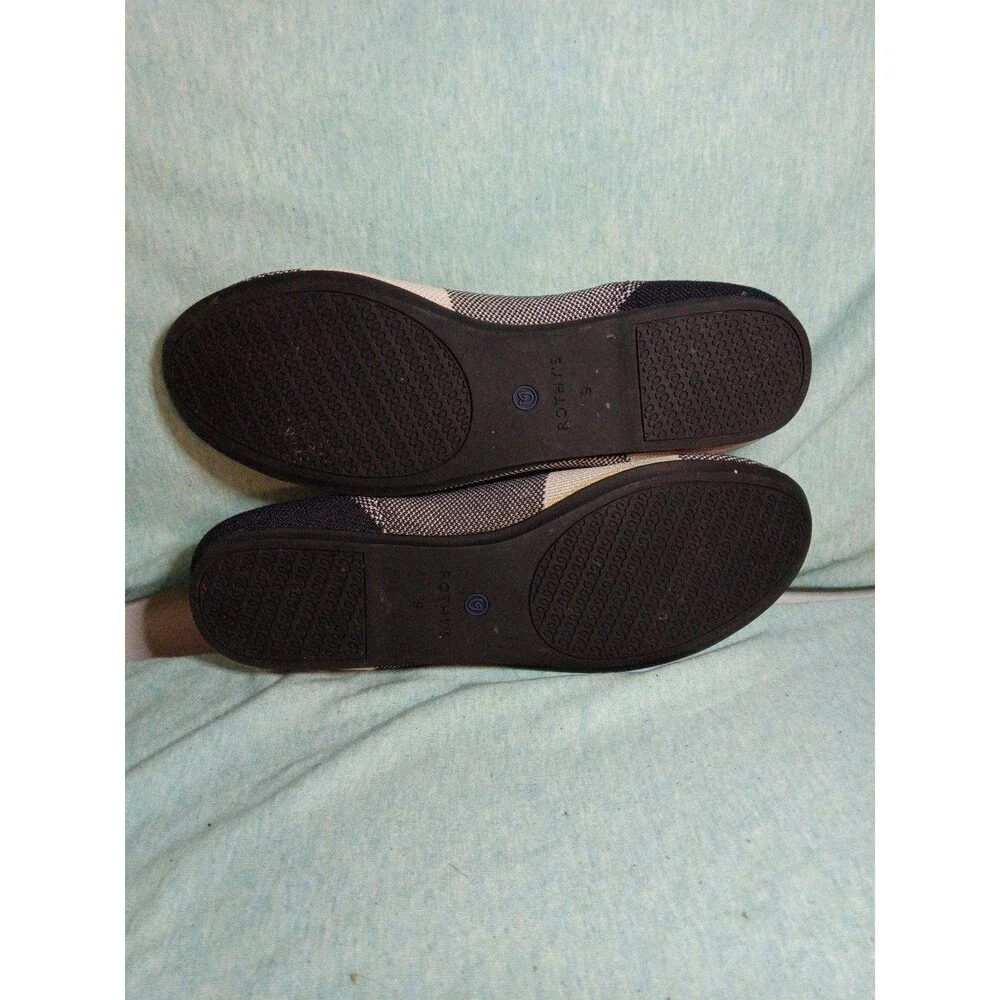 Rothy's Black and Cream Knit Flats with Blue Trim